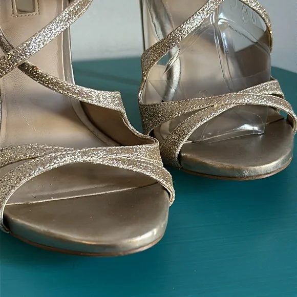 Guess Women’s Gold Glitter Strappy 4 1/2” Stiletto Formal Heels Prom Ready - Picture 13 of 13